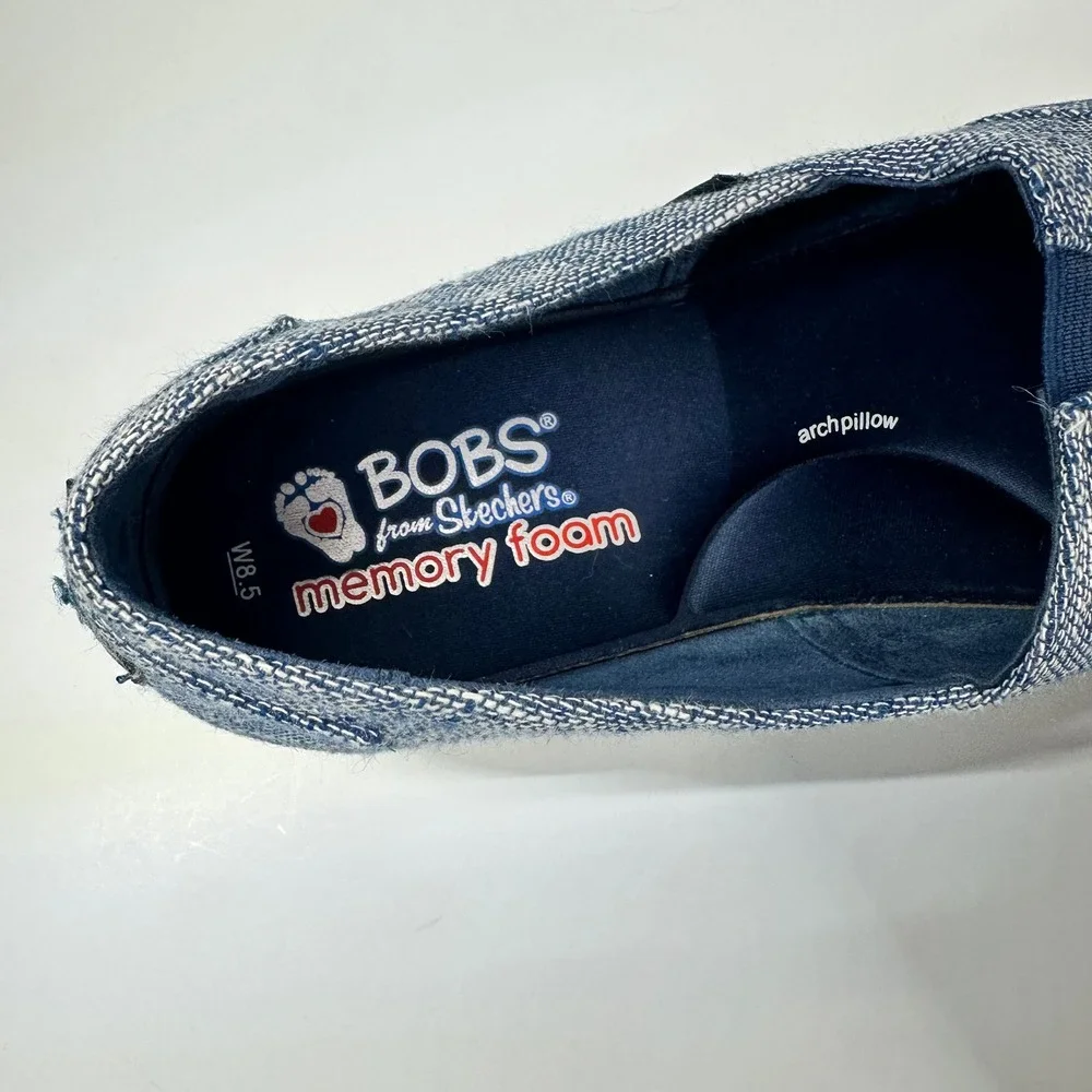 BOBS from Skechers Highlights Blue Woven Espadrille Platform Slip On Shoes 8.5